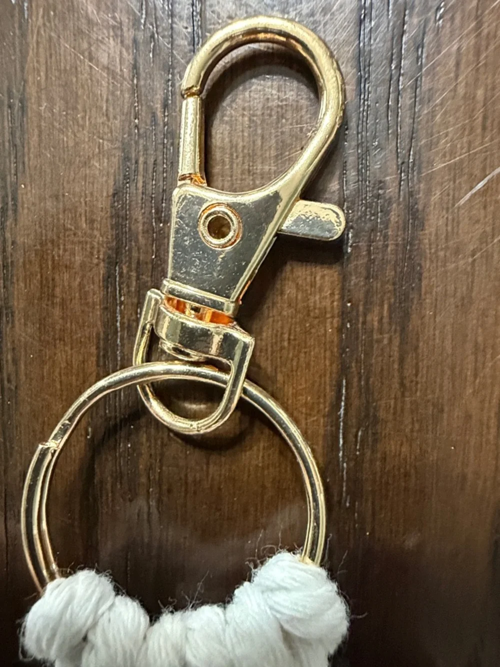 Macramé Keychain-Boho White with Gold Hardware